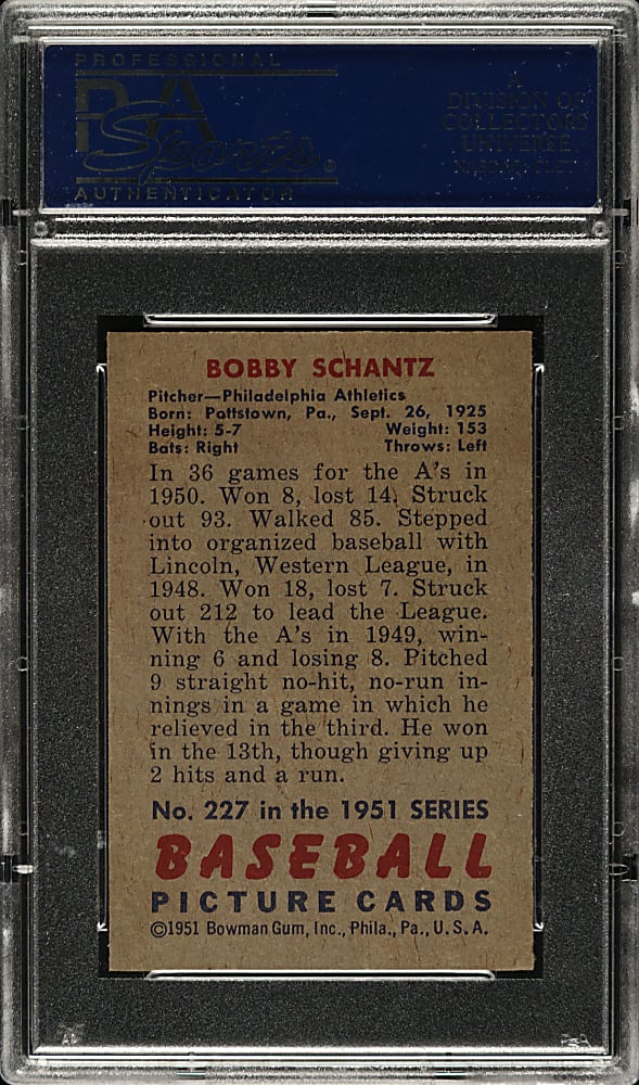 1951 Bowman #227 Bobby Shantz PSA NM-MT 8