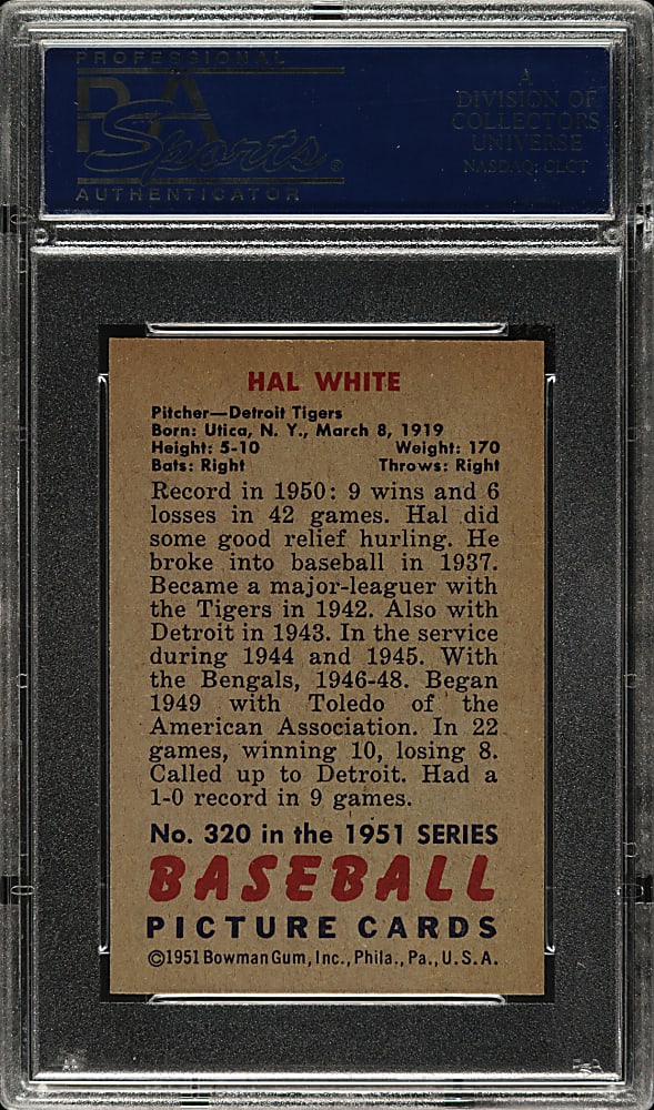 1951 Bowman #320 Hal White PSA NM-MT 8