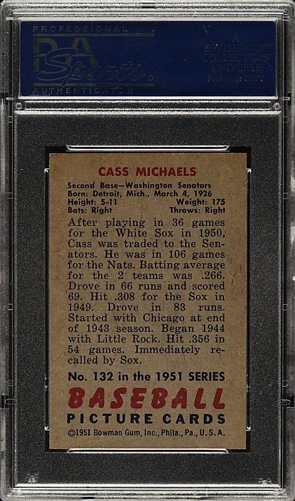 1951 Bowman #132 Cass Michaels PSA NM-MT 8