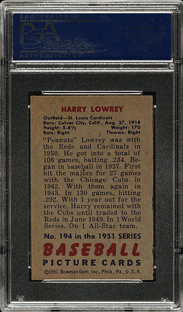 1951 Bowman #194 Harry Lowery PSA NM-MT 8