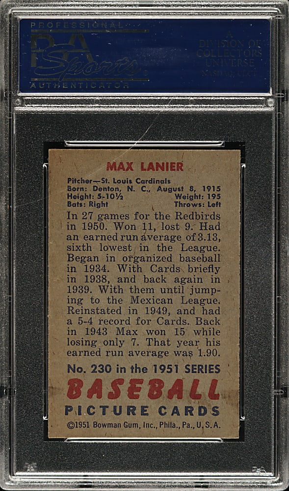 1951 Bowman #230 Max Lanier PSA NM-MT 8