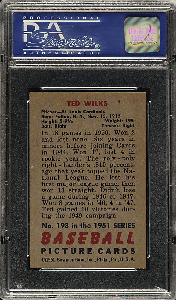 1951 Bowman #193 Ted Wilks PSA NM-MT 8
