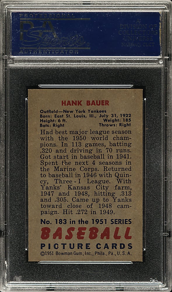 1951 Bowman #183 Hank Bauer PSA NM-MT 8