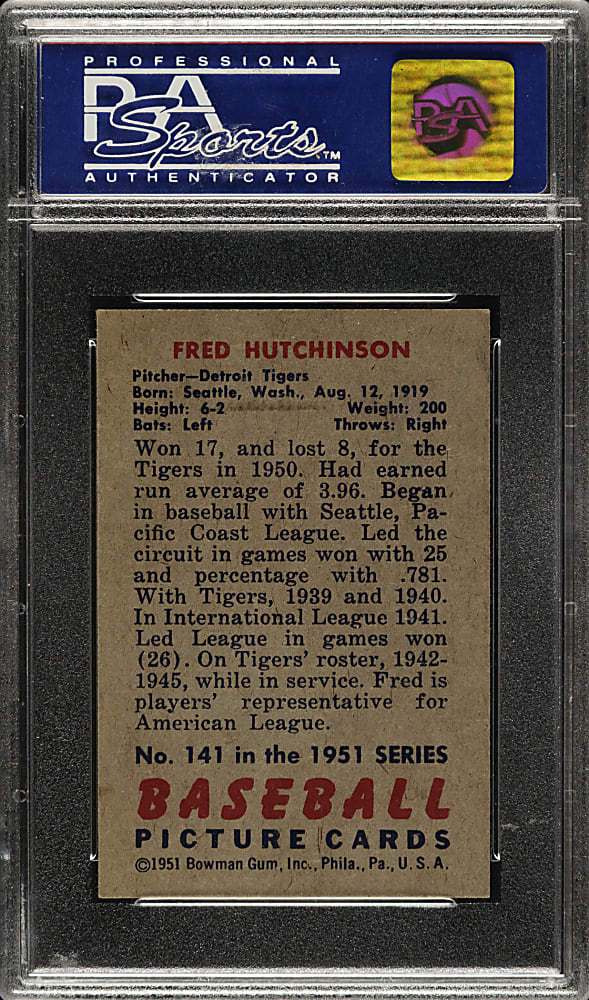 1951 Bowman #141 Fred Hutchinson PSA NM-MT 8