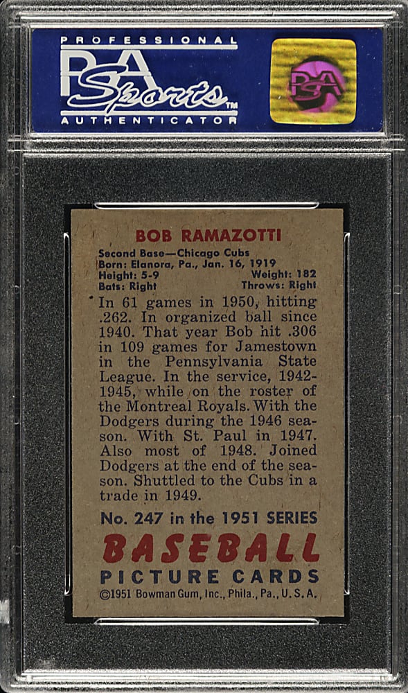 1951 Bowman #247 Bob Ramazotti PSA NM-MT 8