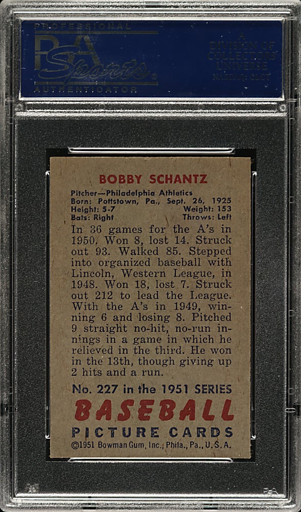 1951 Bowman #227 Bobby Shantz PSA NM-MT 8