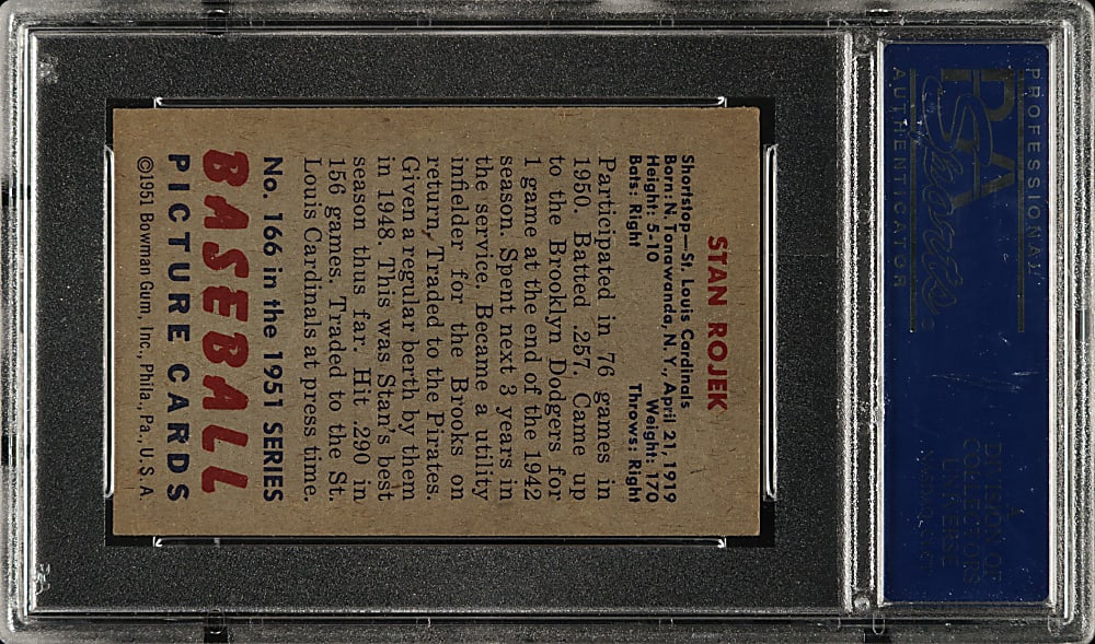 1951 Bowman #166 Stan Rojek PSA NM-MT 8