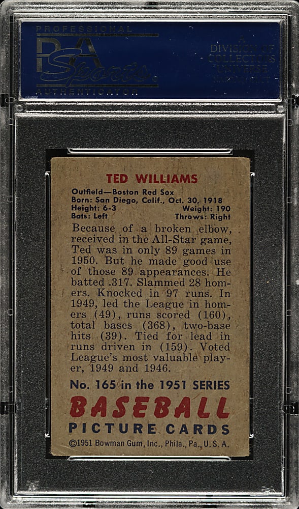 1951 Bowman #165 Ted Williams PSA GOOD+ 2.5