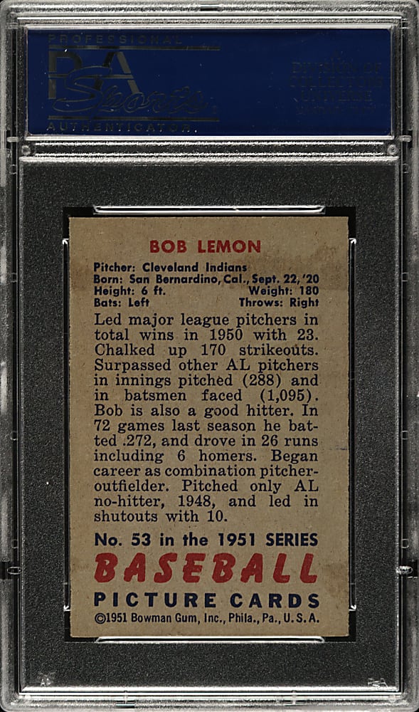 1951 Bowman #53 Bob Lemon PSA EX-MT 6