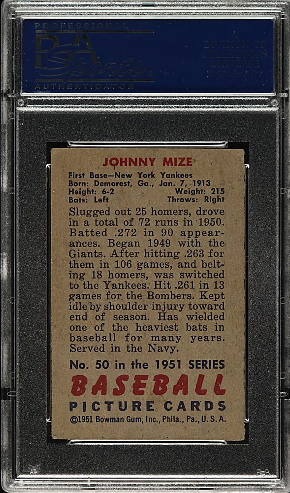 1951 Bowman #50 Johnny Mize PSA VG-EX 4