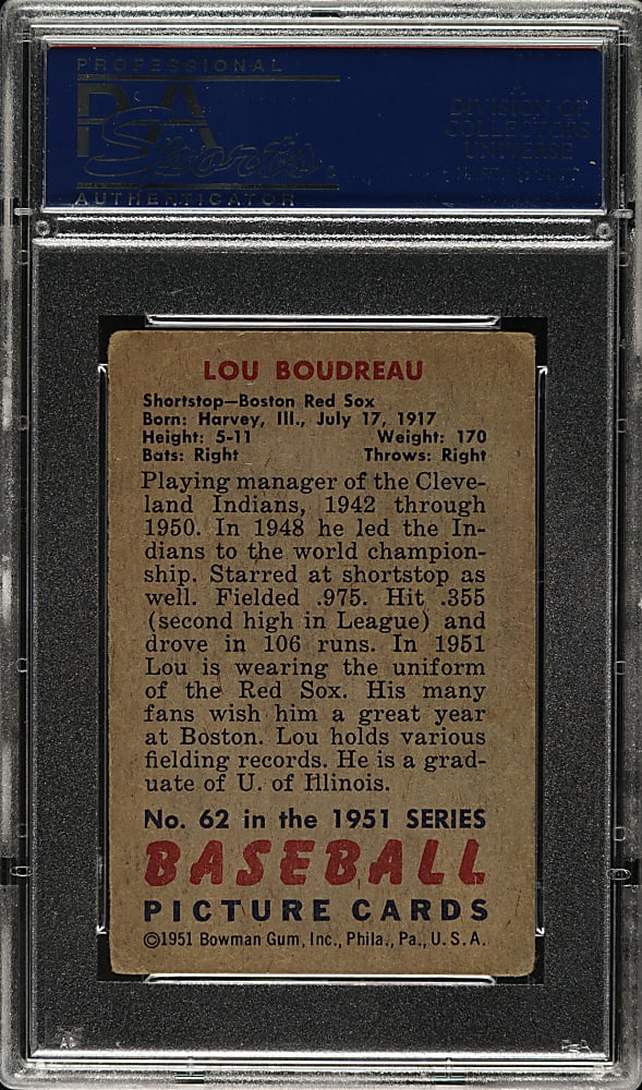 1951 Bowman #62 Lou Boudreau PSA VG 3