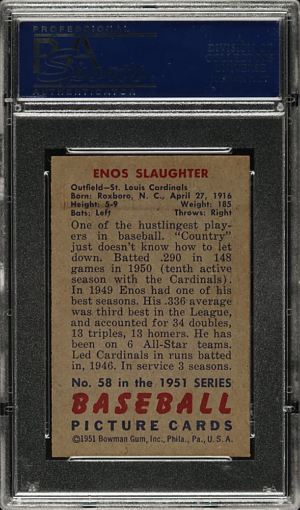 1951 Bowman #58 Enos Slaughter PSA NM 7