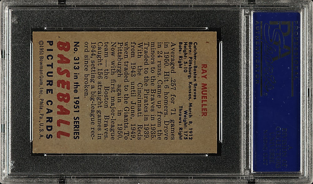 1951 Bowman #313 Ray Mueller PSA NM 7