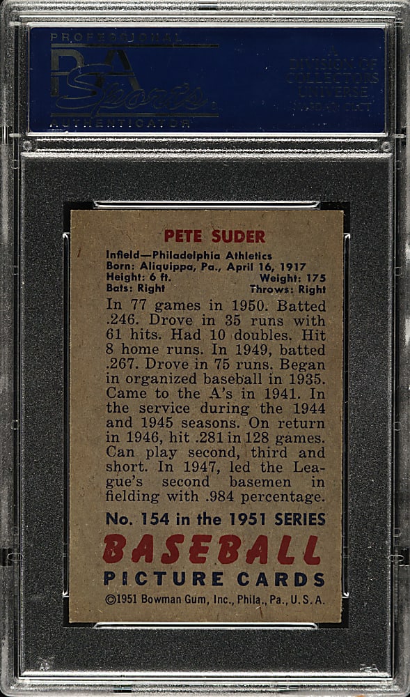 1951 Bowman #154 Pete Suder PSA NM-MT+ 8.5