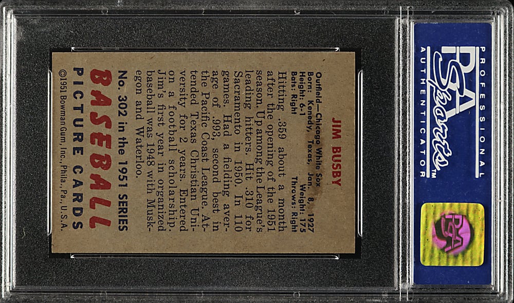 1951 Bowman #302 Jim Busy PSA NM-MT 8 (OC)