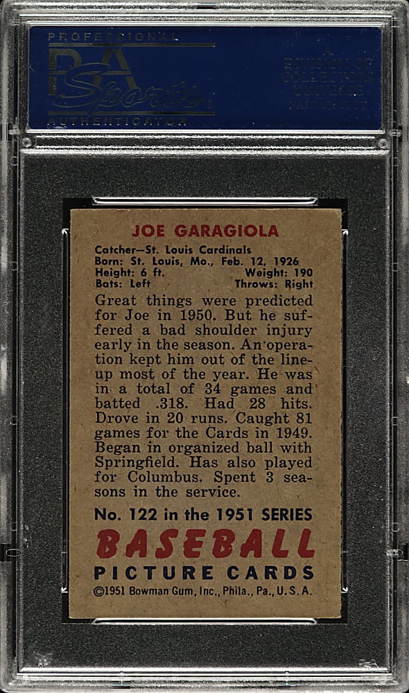 1951 Bowman #122 Joe Garagiola PSA EX 5
