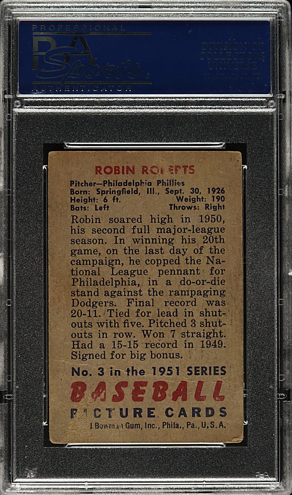 1951 Bowman #3 Robin Roberts PSA GOOD 2