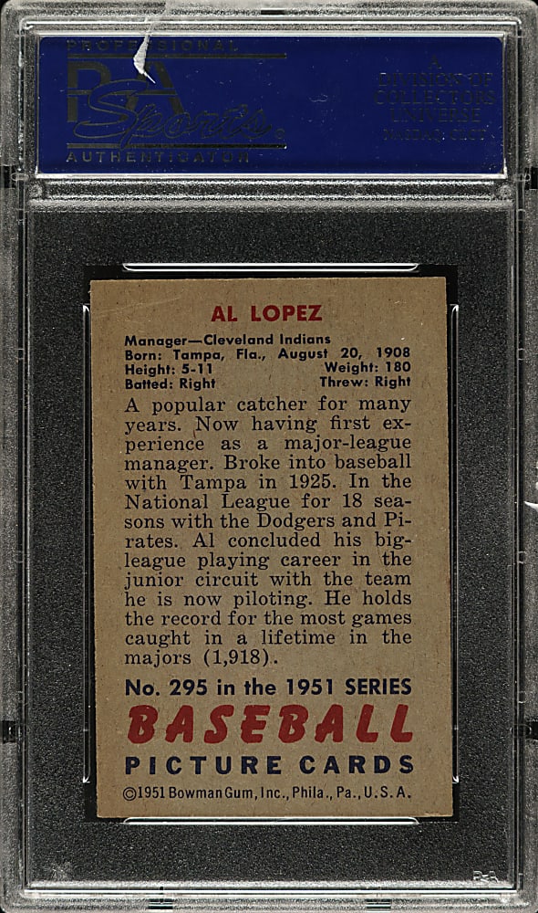 1951 Bowman #295 Al Lopez PSA EX 5