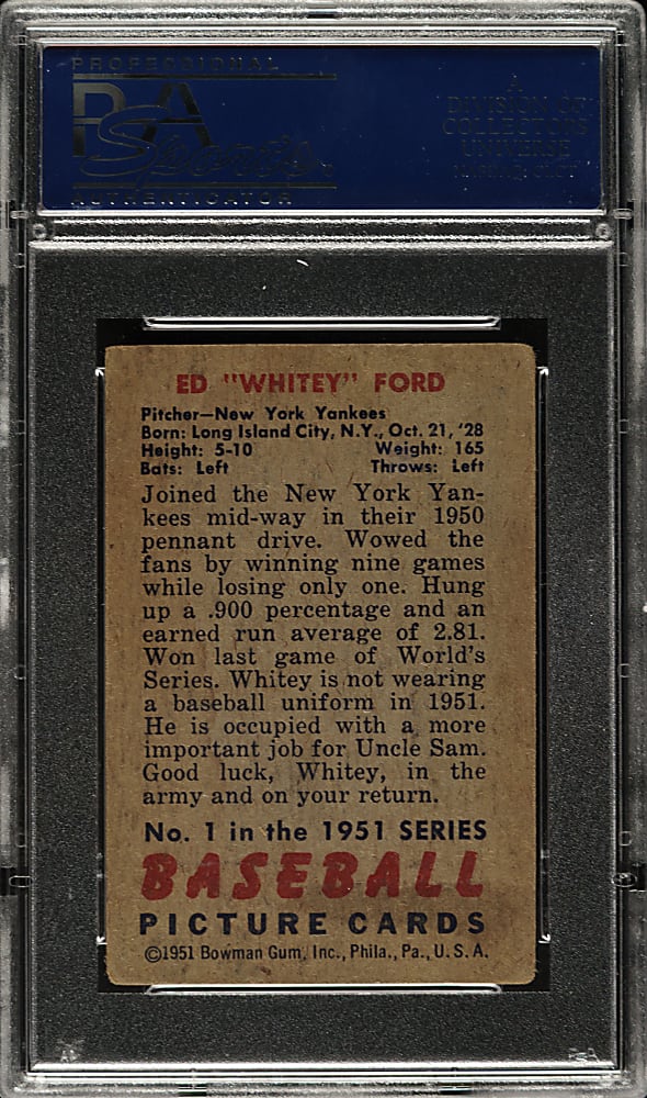 1951 Bowman #1 Whitey Ford Rookie PSA GOOD 2