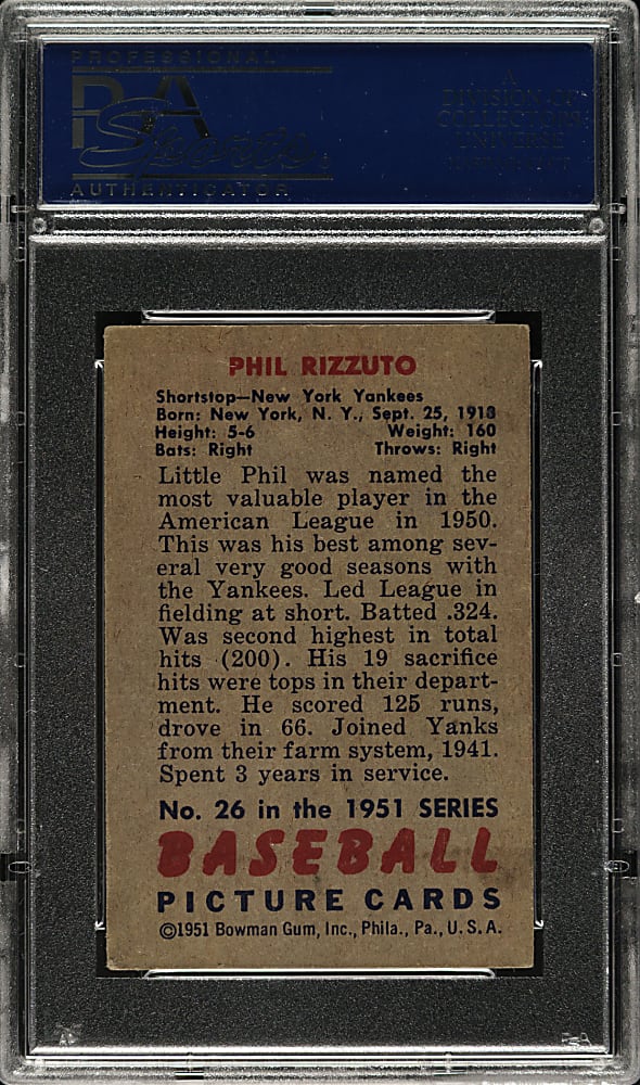 1951 Bowman #26 Phil Rizzuto PSA EX 5