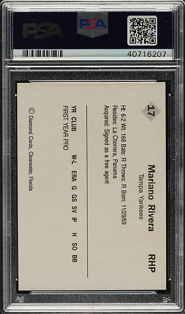 1990 Diamond Cards #17 Mariano Rivera PSA MINT 9