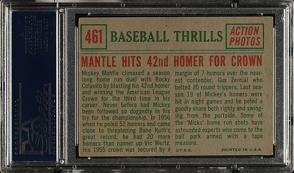 1959 Topps #461 Mantle Hits 42nd Home Run PSA NM 7 (MC)