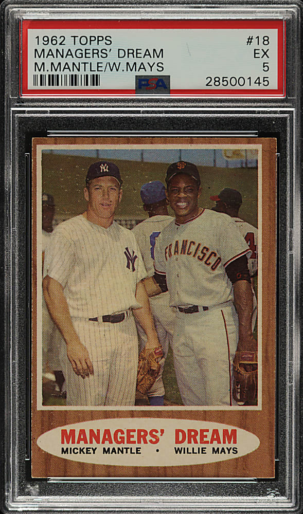 1962 Topps #18 Managers' Dream with Mickey Mantle and Willie Mays PSA EX 5