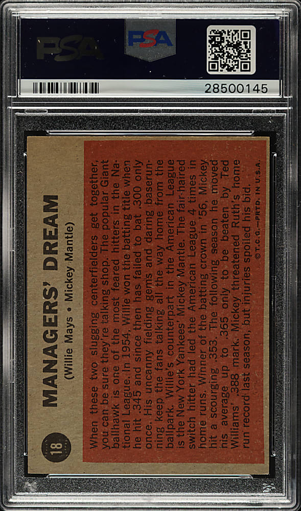 1962 Topps #18 Managers' Dream with Mickey Mantle and Willie Mays PSA EX 5
