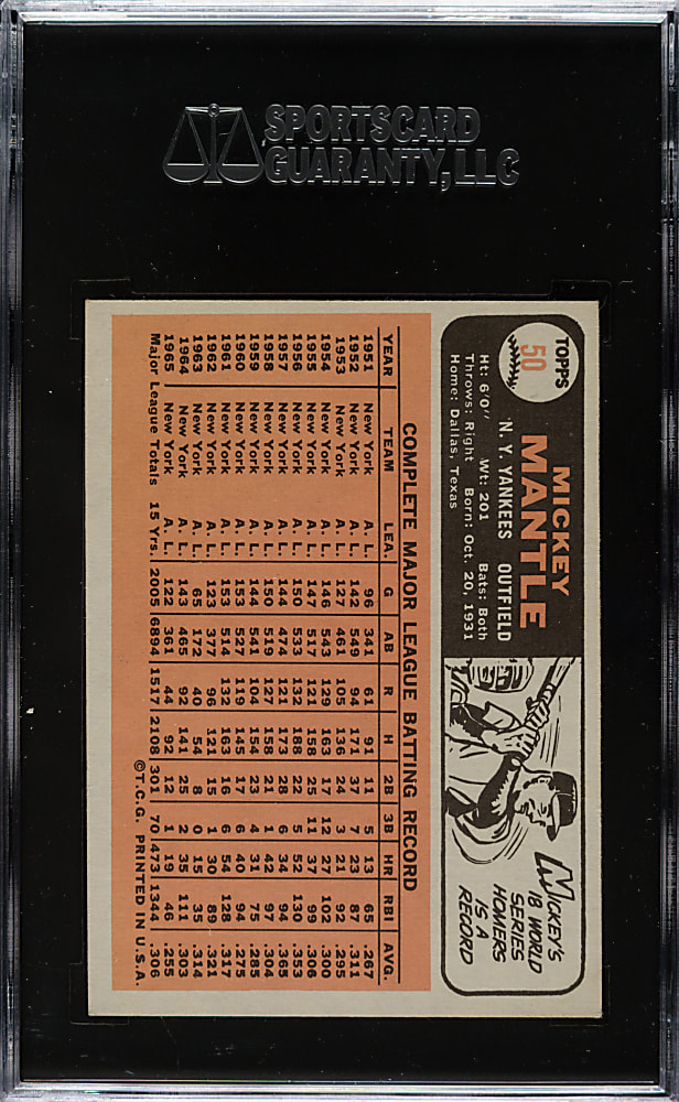 1966 Topps #50 Mickey Mantle SGC EX/NM 80