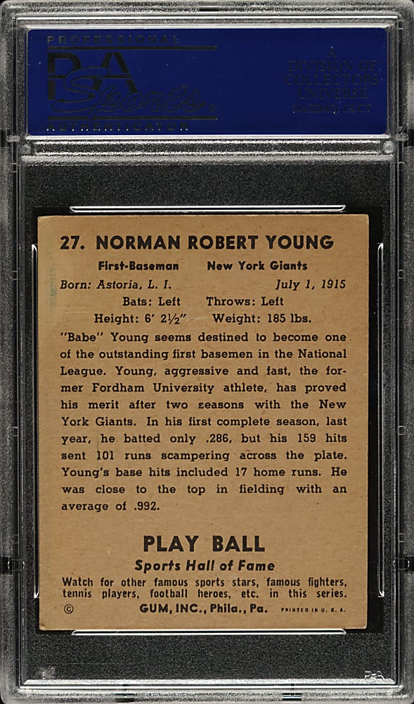1941 R336 Play Ball #27 Babe Young PSA EX 5