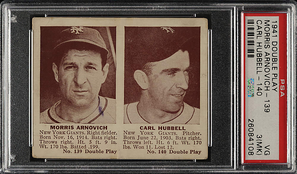 1941 R330 Double Play #139/140 Arnovich/Carl Hubbell PSA VG 3 (MK)