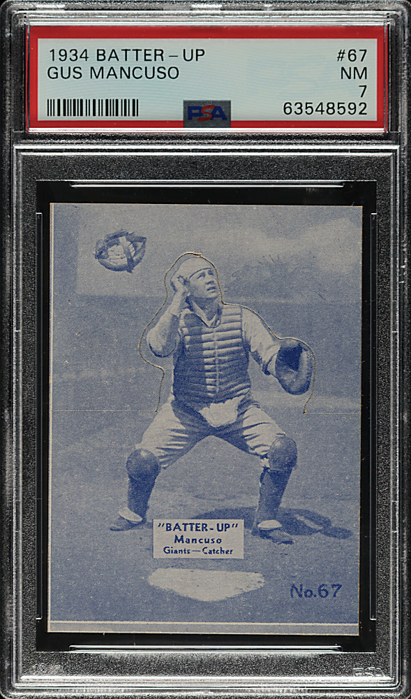 1934-1936 R318 Batter-Up #67 Gus Mancuso PSA NM 7