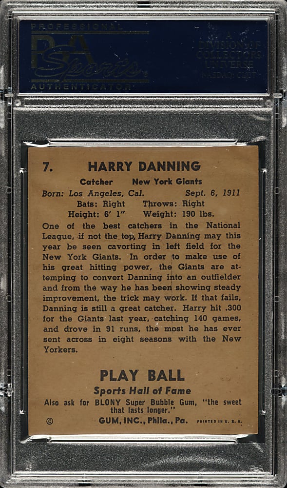 1941 R336 Play Ball #7 Harry Danning PSA EX-MT 6
