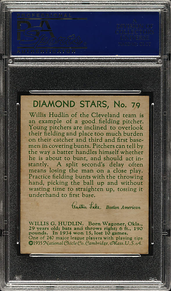 1934-1936 R327 Diamond Stars #79 Willis Hudlin (1935 Green Back) PSA NM 7