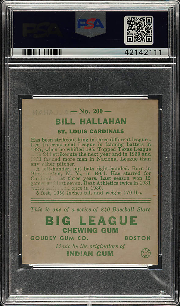 1933 R319 Goudey #200 Bill Hallahan PSA EX 5
