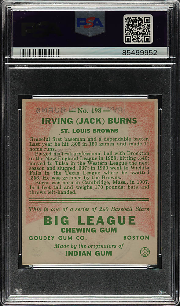 1933 R319 Goudey #198 Jack Burns PSA EX 5