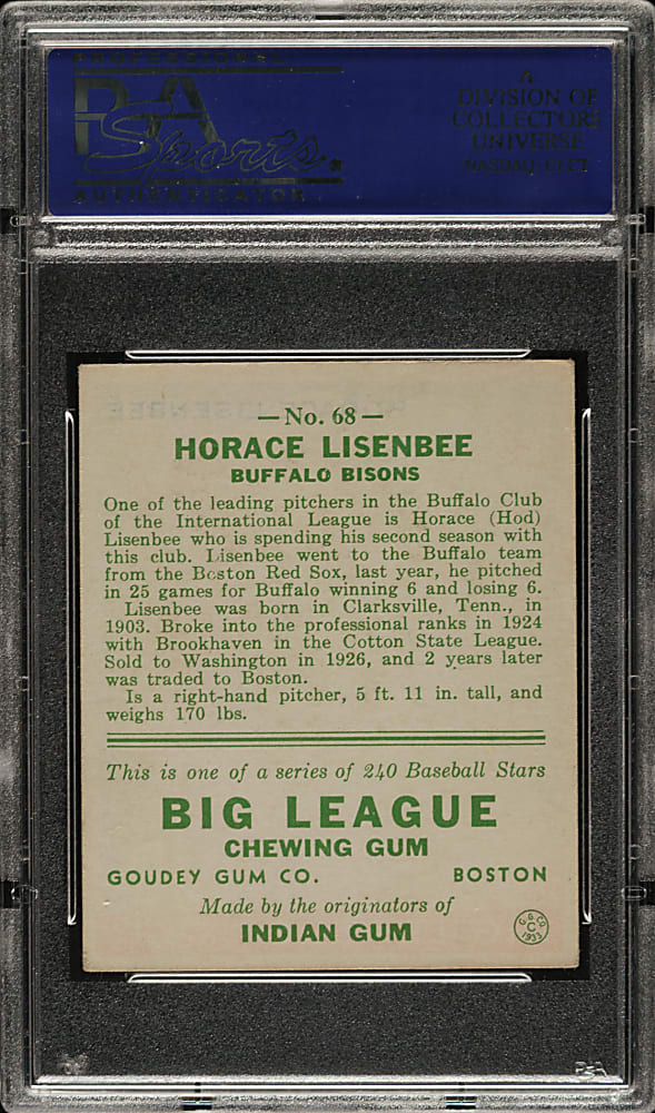 1933 R319 Goudey #68 Horace Lisenbee PSA EX 5