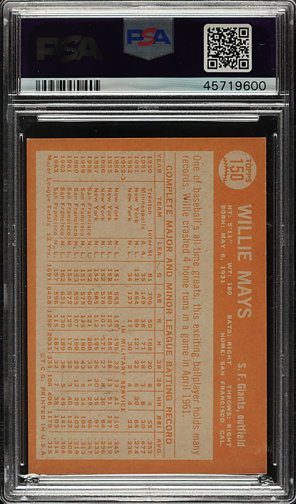 1964 Topps #150 Willie Mays PSA EX-MT 6