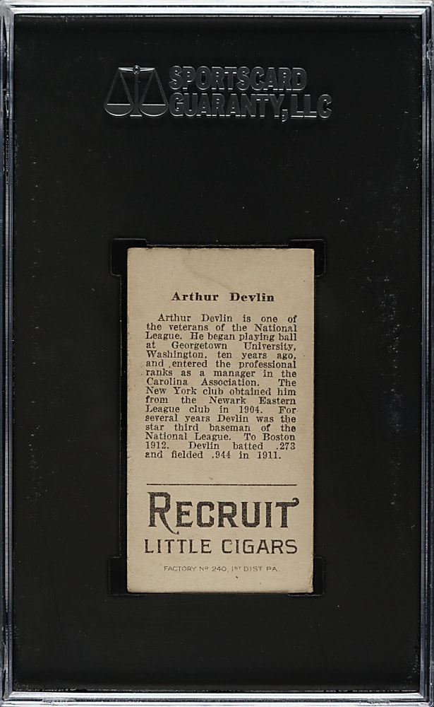 1912 T207 Brown Background Arthur Devlin SGC VG/EX 4
