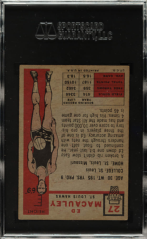 1957-1958 Topps Basketball #27 Ed Macauley Rookie SGC VG/EX+ 55