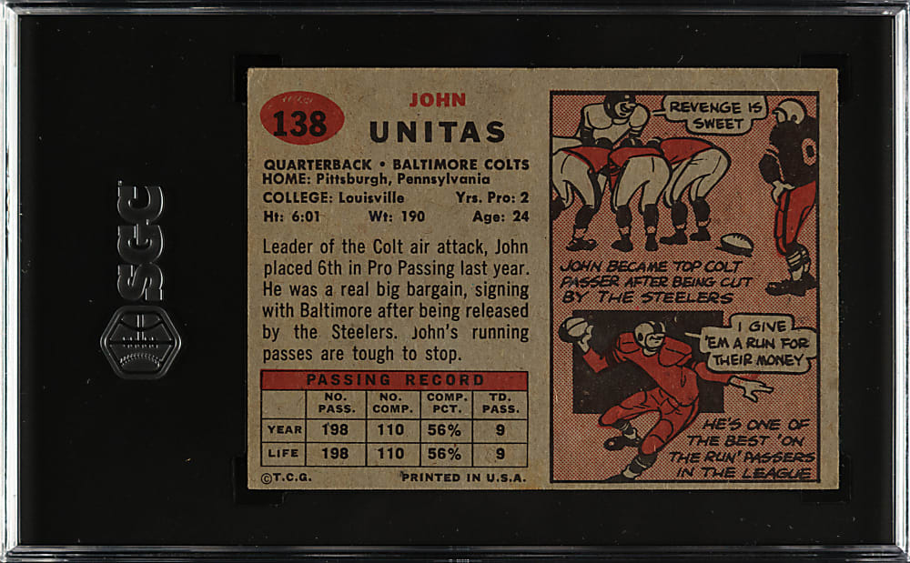 1957 Topps Football #138 Johnny Unitas Rookie SGC VG 3