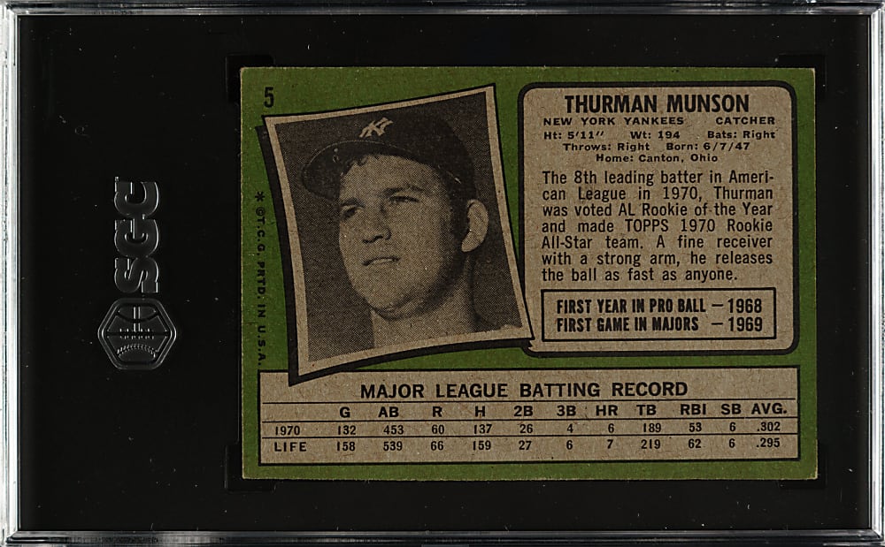 1971 Topps #5 Thurman Munson SGC EX 5