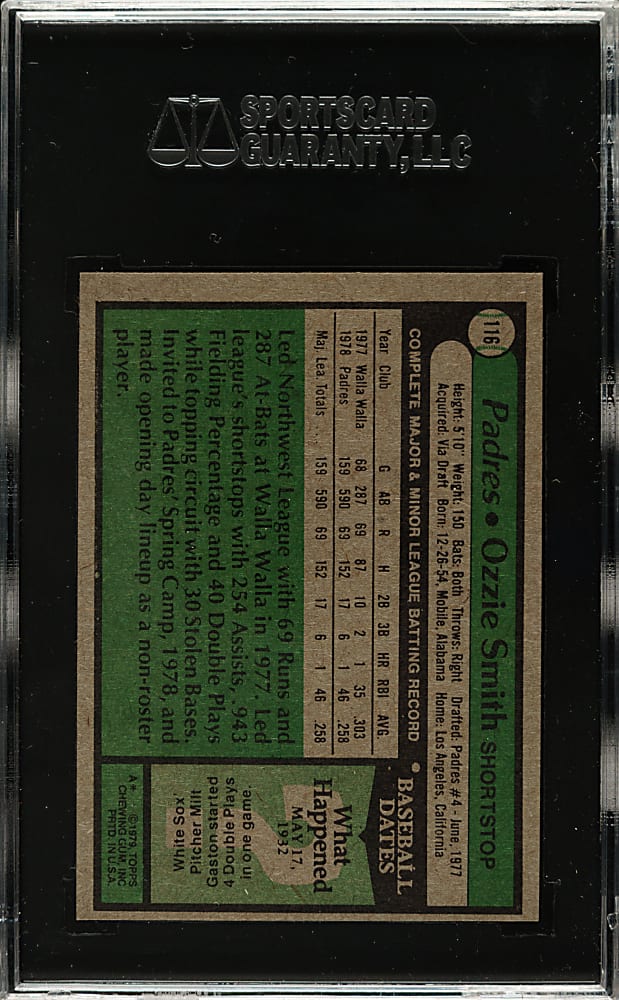 1979 Topps #116 Ozzie Smith Rookie SGC EX/NM 80