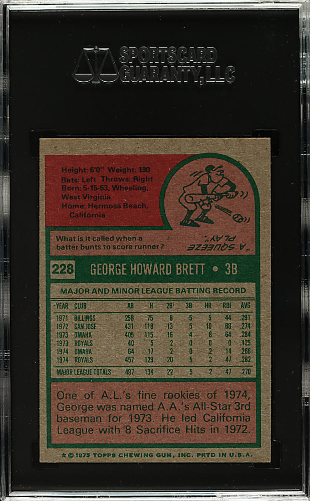 1975 Topps #228 George Brett Rookie SGC EX 60