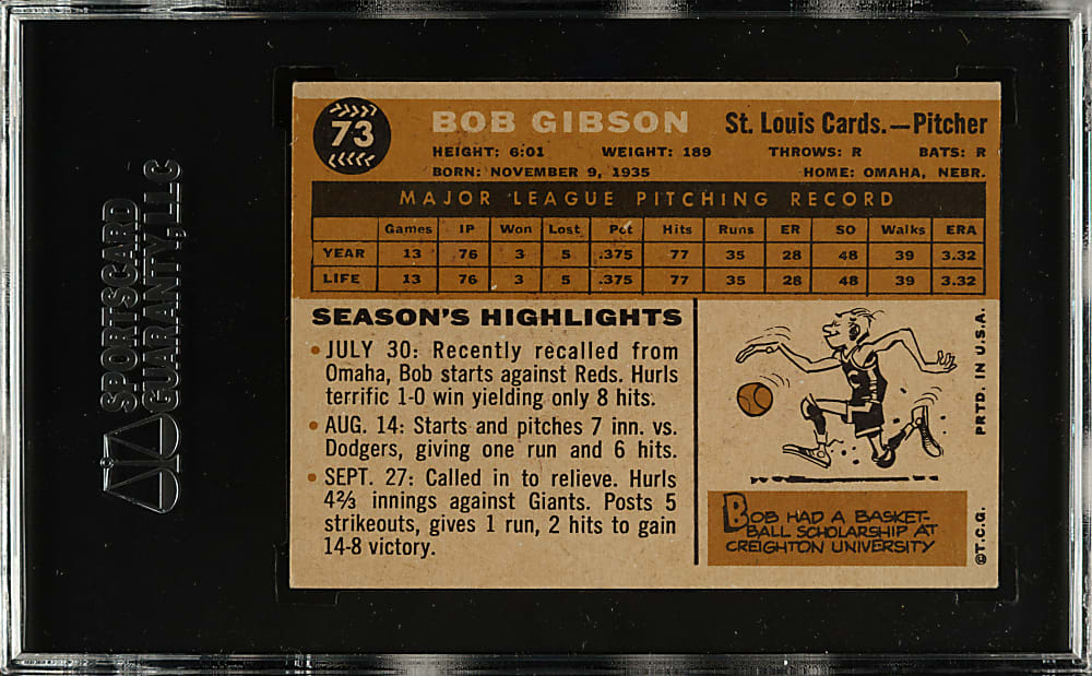 1960 Topps #73 Bob Gibson SGC EX 60