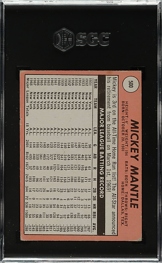 1969 Topps #500 Mickey Mantle SGC GOOD+ 2.5