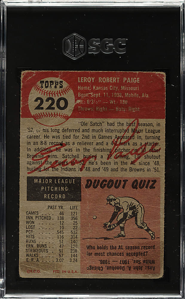 1953 Topps #220 Satchel Paige SGC POOR 1