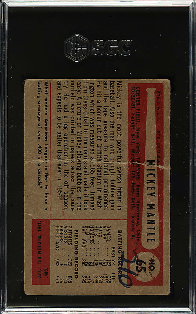 1954 Bowman #65 Mickey Mantle SGC POOR 1