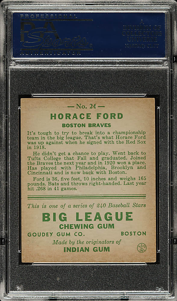 1933 R319 Goudey #24 Horace Ford PSA EX-MT 6