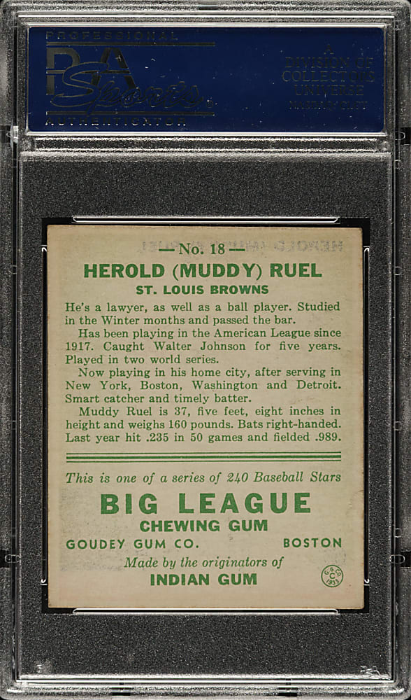 1933 R319 Goudey #18 Muddy Ruel PSA EX-MT 6